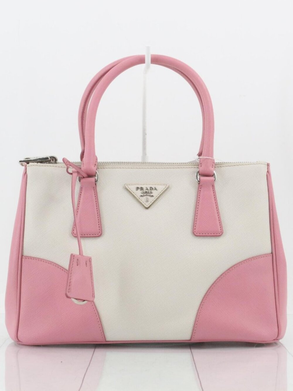 Prada Pink and Cream Saffiano Leather Top-Handle Tote